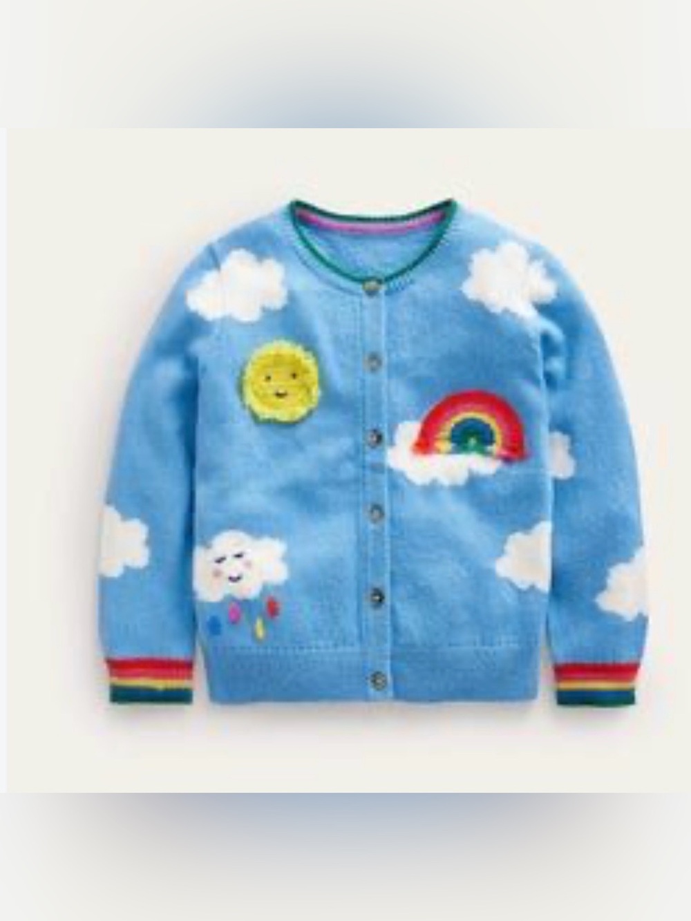 Mini Boden Sky Blue Rainbow & Cloud Knit Cardigan